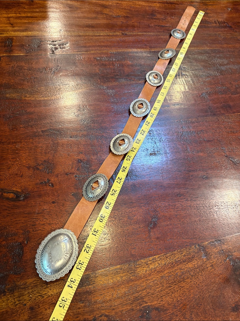 Vintage Brown Leather Skinny Concho Belt size Small - Picture 7 of 10